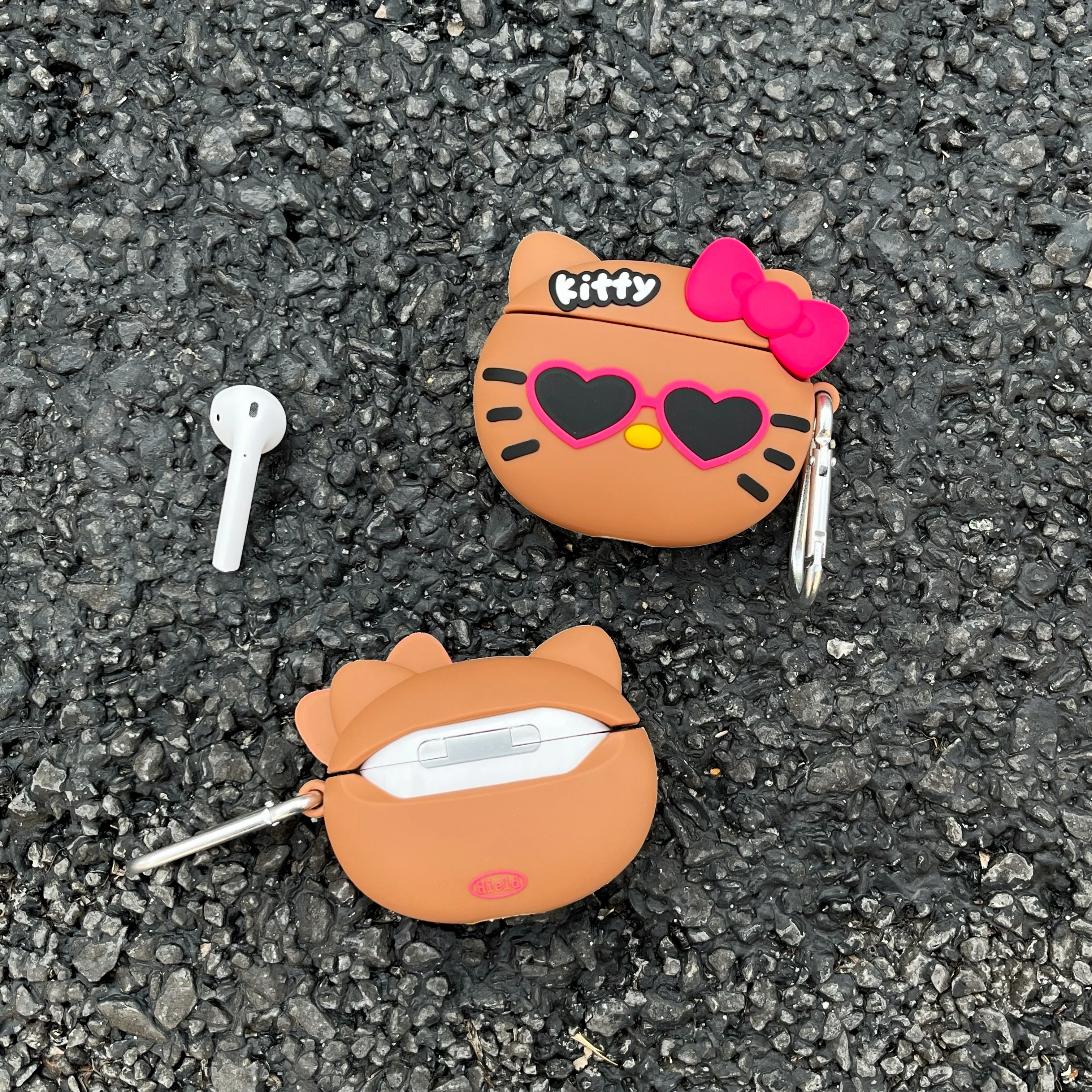 

For Airpods 1 2 3rd Pro 2 Case Cute Cartoon Black Sunglasses Hello Kitty Cat with Hook Silicone Earphone Case Accessories Cover