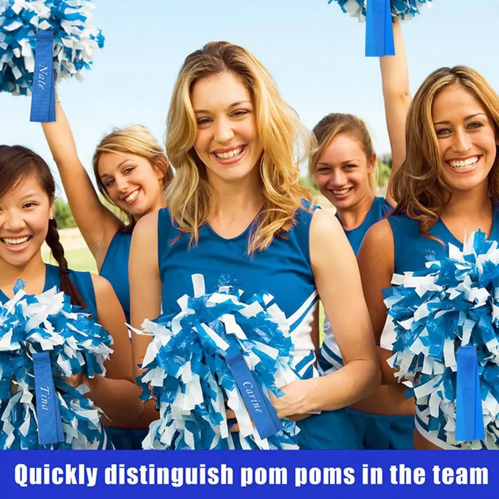 48 Pcs Cheerleader Pom Poms Name Tags Cheerleading Ribbon Labels Cheer Pom Tags for Backpack Keychains Travel Suitcases