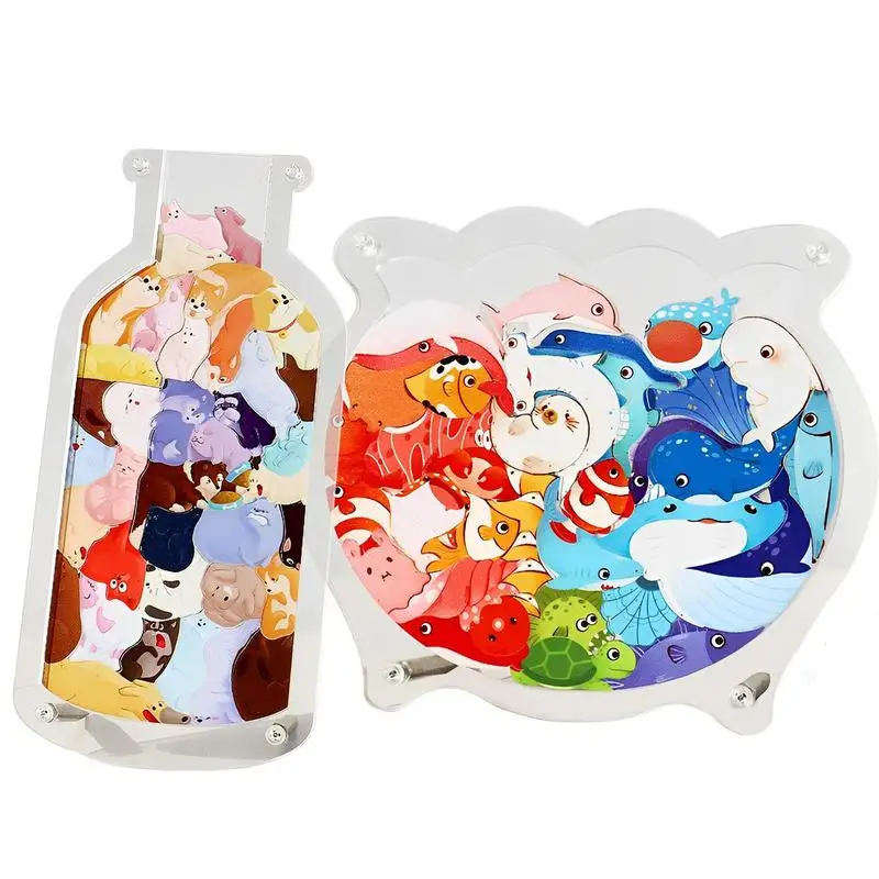 Acrylic Jigsaw Puzzle Cartoon Animal Creative Match Board Game Bottle Game Decoration Perfect Gift For Children Birthday stripe cat paw hair clip sweet animal paw candy color children hairpin headwear cartoon acrylic duckbill clip daily