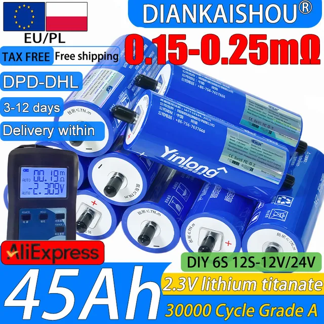Batterie au titanate de lithium Yinlong LTO 2,3 V 45 Ah, décharge 10C, 30 000 cycles, pour DIY 12 V 24 V 48 V, alimentation solaire, haut-parleur, voiture, charge de batterie 1