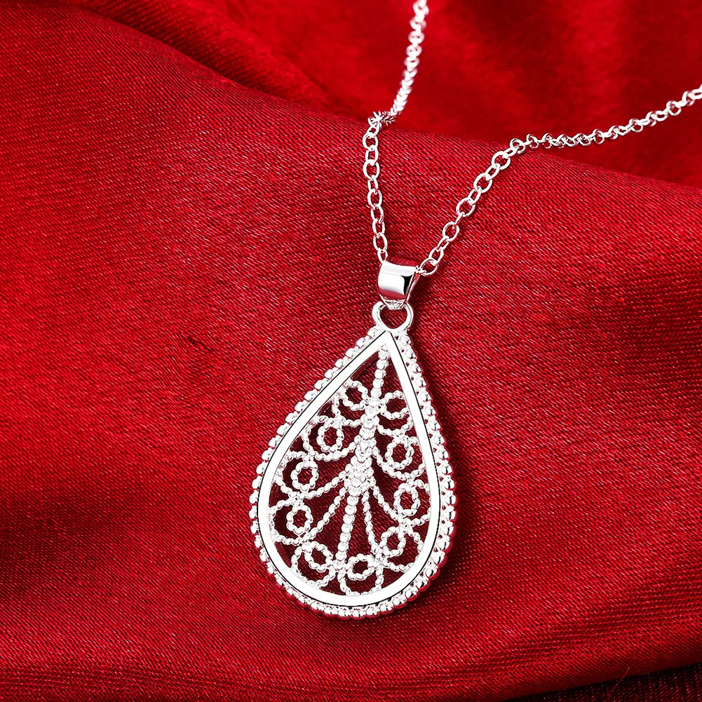 925 sterling Silver water drop pattern Pendant Necklace earring For Women Jewelry sets