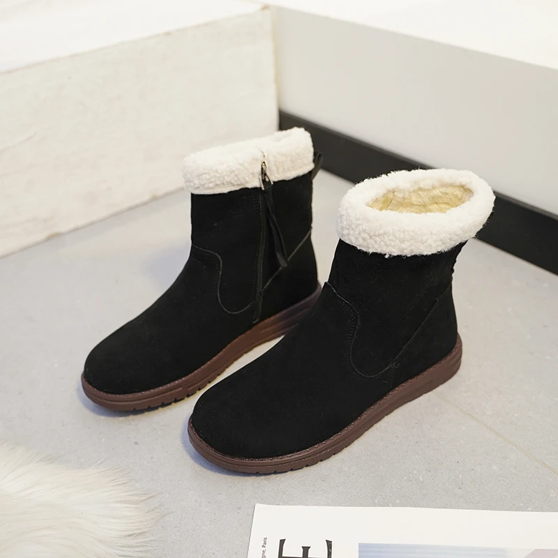 New Winter New Women's Snow Boots Fashion Zipper Warm Luxurious Cotton Shoes Women's Trendy Solid Color Outdoor Short Boots