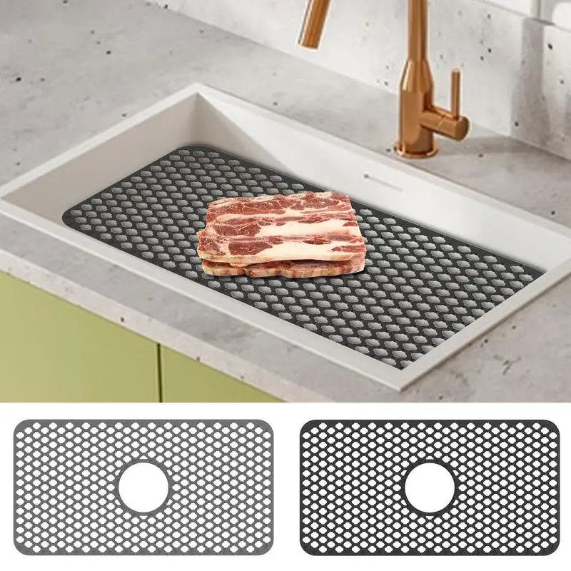 Silicone Kitchen Sink Mat Grid with Central Drain Non-slip Sink Drain Grates for Porcelain Tableware Glassware