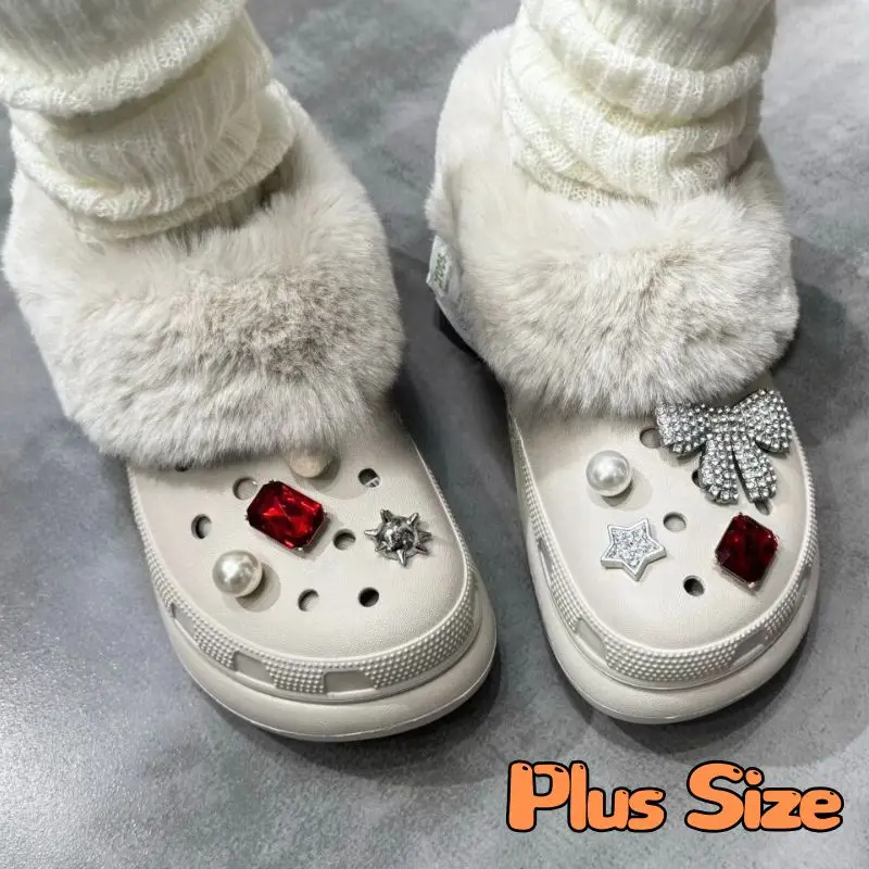 1Pair Winter Warm Plush Insoles Shoe For Croc Hole Shoes Fur Lining Removable Plush Slippers Liners Thickened Shoe Accessories