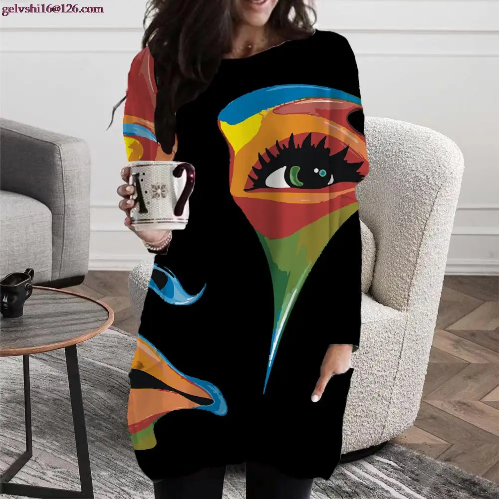 

2023 Осень/Зима Новый женский топ с принтом Y2K большое женское платье Осень Повседневная Женская длинная футболка