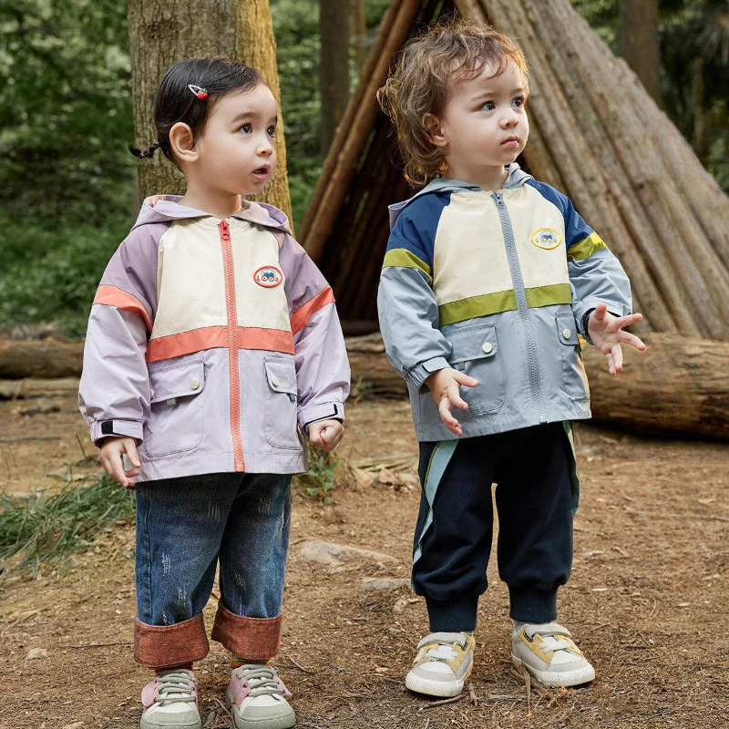 Hiking Jackets Long Sleeve Outdoor Windbreaker Hooded Coats Children Waterproof Clothing Kids Camping Hiking Zipper Outwear