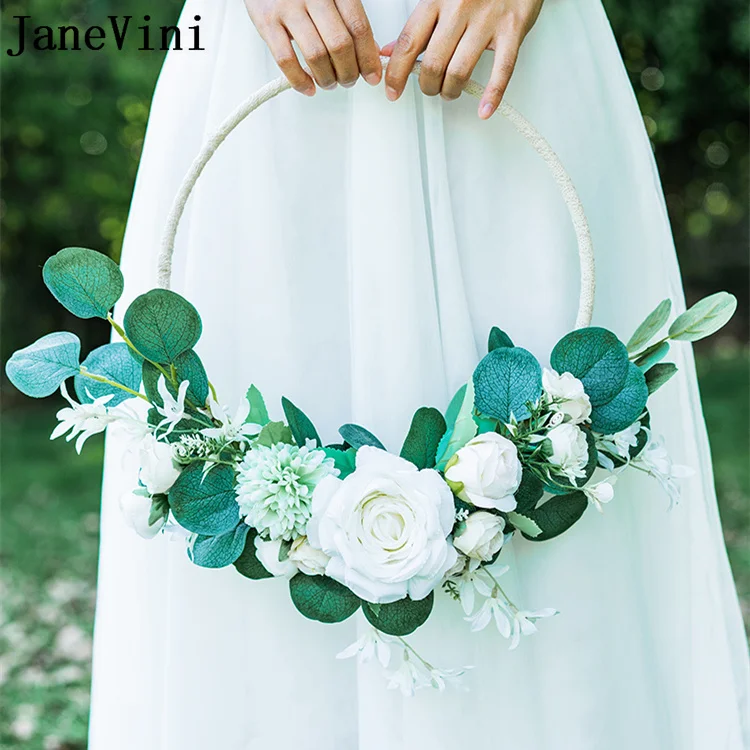 JaneVini Vintage Artificial Flower Wreath for Wedding Photography Round Rose Bridal Wedding Bouquet Home Decoration Ornaments