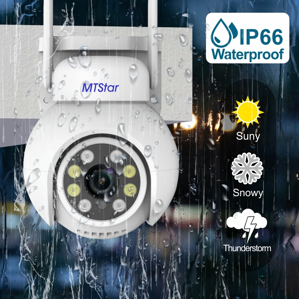 MTStar 8채널 WiFi PTZ 카메라 키트 동작 감지 컬러 야간 투시 풀 컬러 양방향 오디오 H.265 NVR P2P 클라우드 스토리지 TSEye