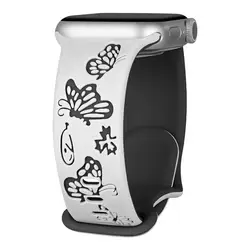 Charming Carved Butterfly Soft Silicone Watch Strap - S10S11 46mm4244 4549 (White - Black)