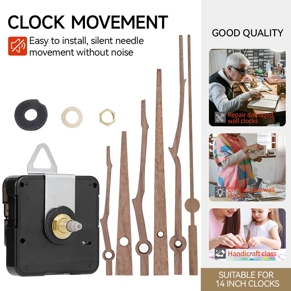

DIY Silent Wall Clock Parts Quartz Clock Movement Mechanism Parts Hands 4 Style Walnut Wood Pointer Clock Repair Accessories