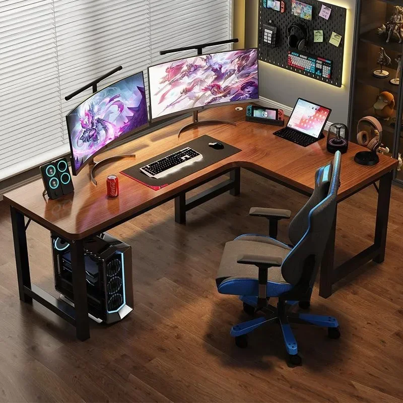 Modern Corner Computer Desks Home Double Gaming Desk for Office Designer L-shaped Office Computer Desk with Bookshelf Furniture