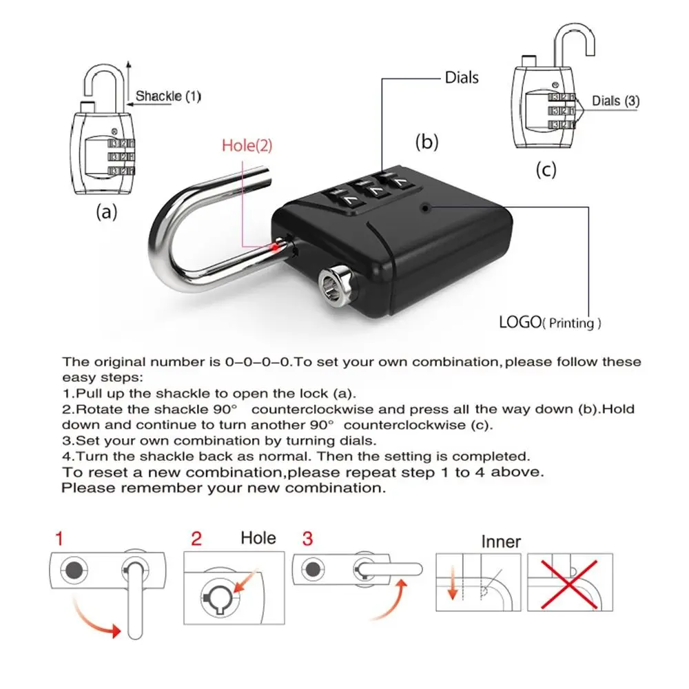 Description Picture 6 of itemPortable 3 Dial Digit Travel Password Lock Backpack Zipper Lock Dormitory Cabinet  Lock Luggage Padlock