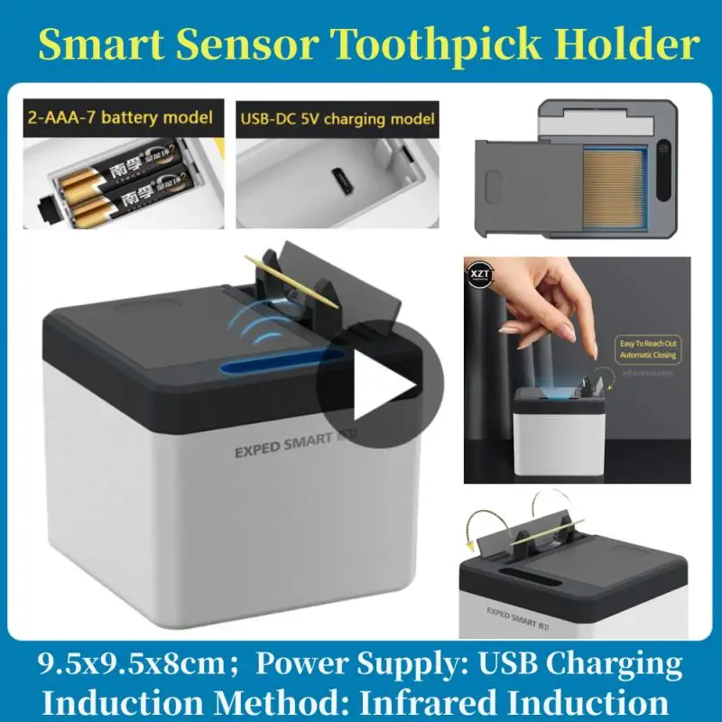 

Smart Automatic Toothpick Storage Box Kitchen Restaurant Toothpick Holder Intelligent Sensor Electric Toothpicks Dispenser