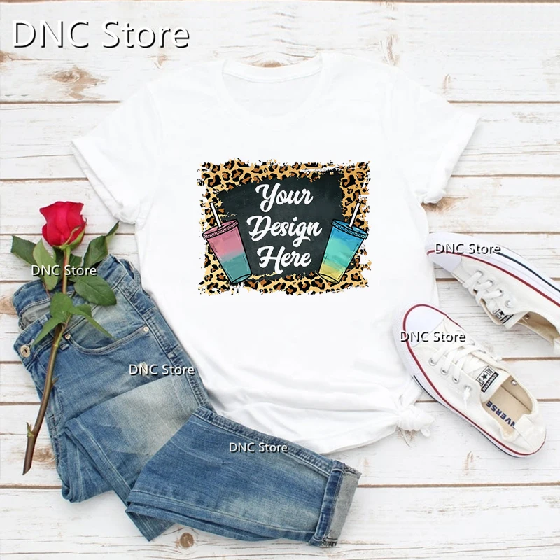Colorful leopard print water bottle graphic printed womens t-shirt fashion Harajuku Kawaii shirt summer t shirt femme white tops