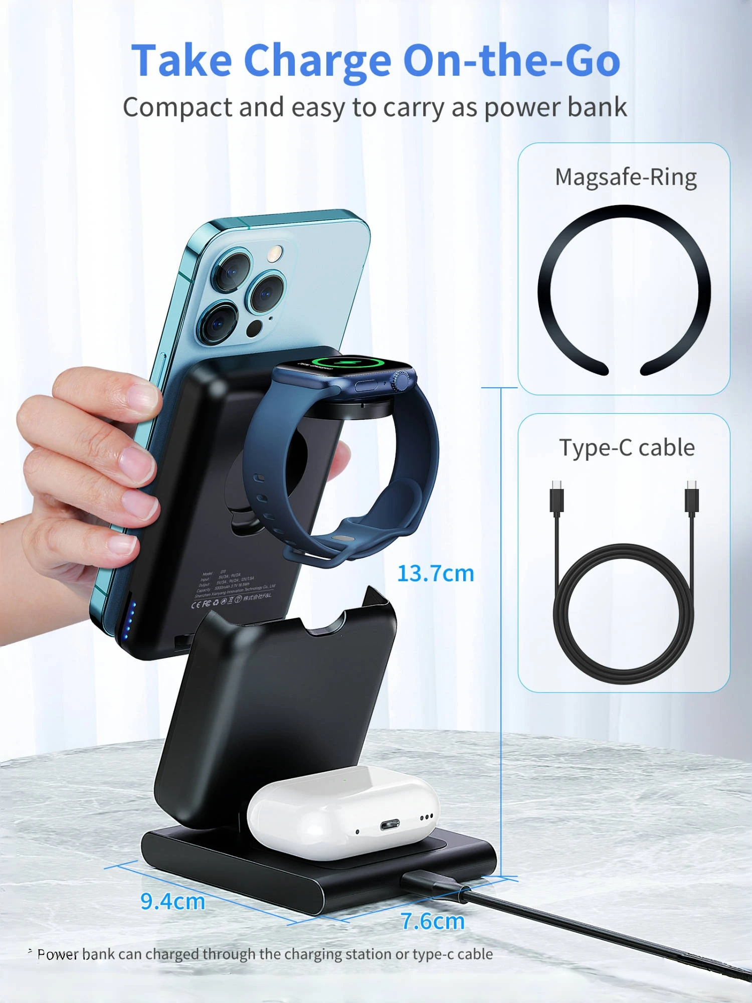 Power Bank In Charging Station Porodo 5000mAh 4-In-1 MagSafe Power