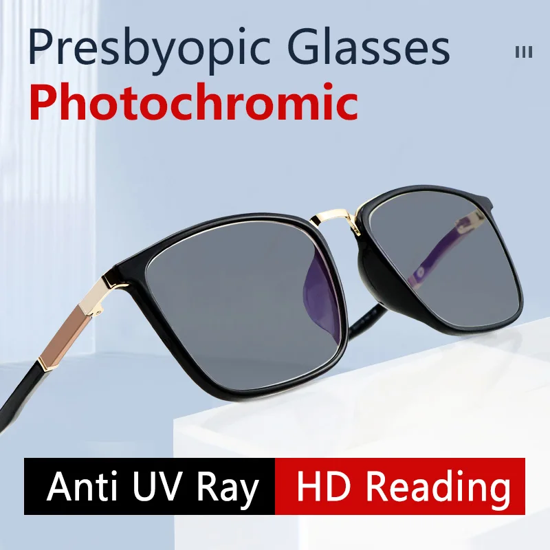 

Reading Sunglasses Photochromic Lenses Full frame Men, High Definition Presbyopia Eyeglasses Anti Fatigue Diopters To +4.0