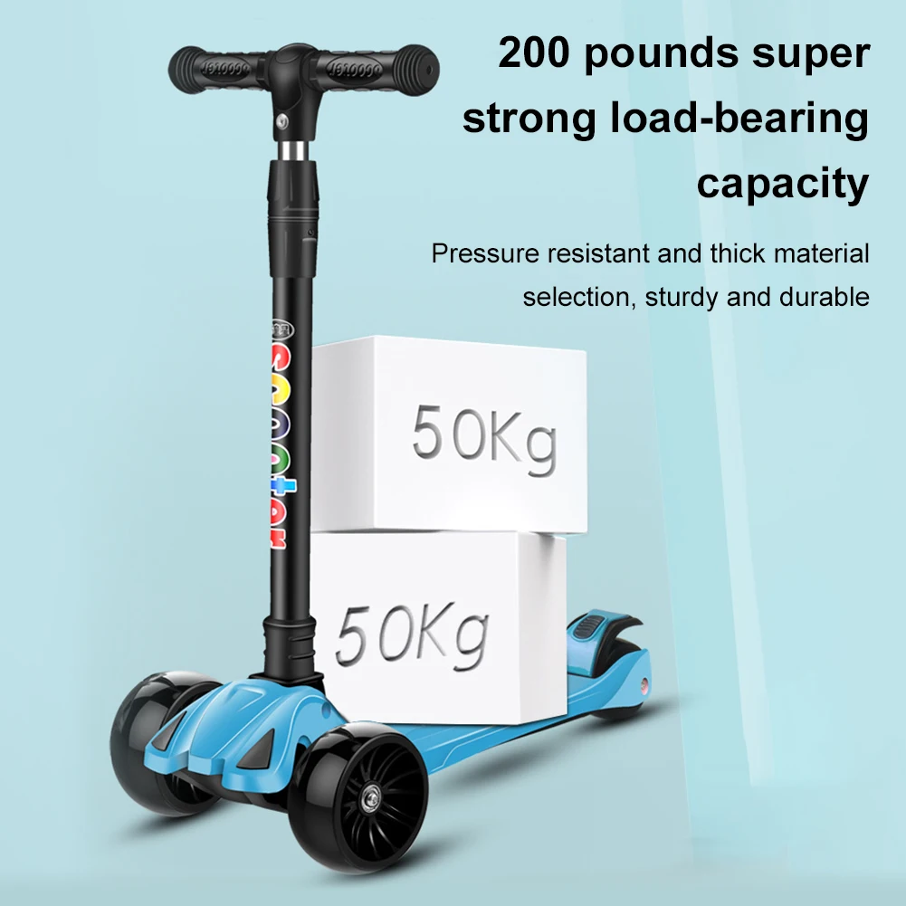 Foldable Kick Scooter Adjustable Height Kids Scooter Lean To Steer 3 Wheel Non-Slip Deck for Children Ages 2-10