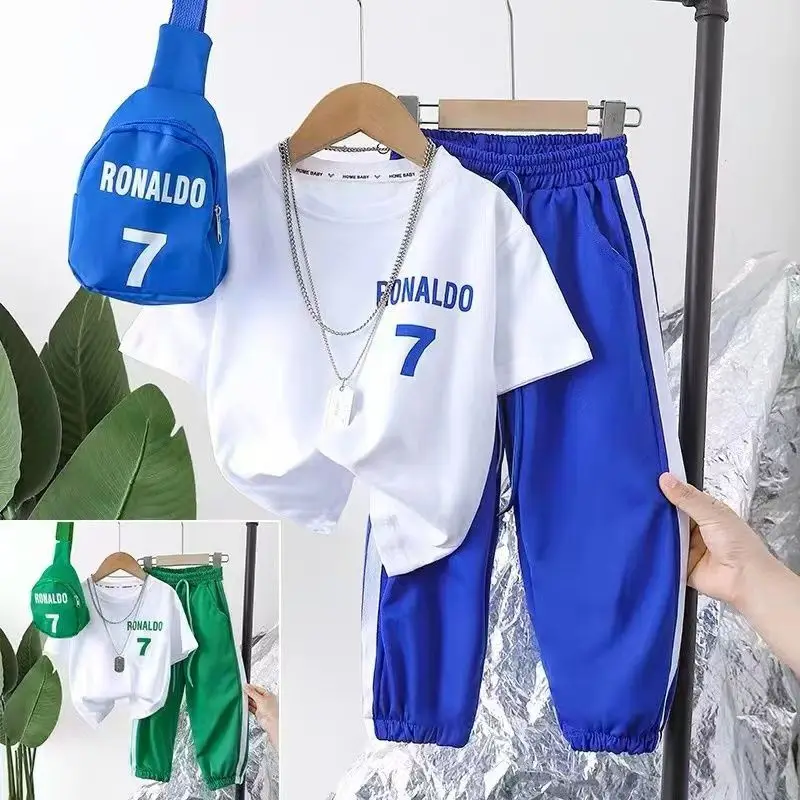 

Summer Boys and Girls Short Sleeve Set Popular Childrens Casual Crop Pants Medium To Large Childrens Two Piece Set Kids Outfits