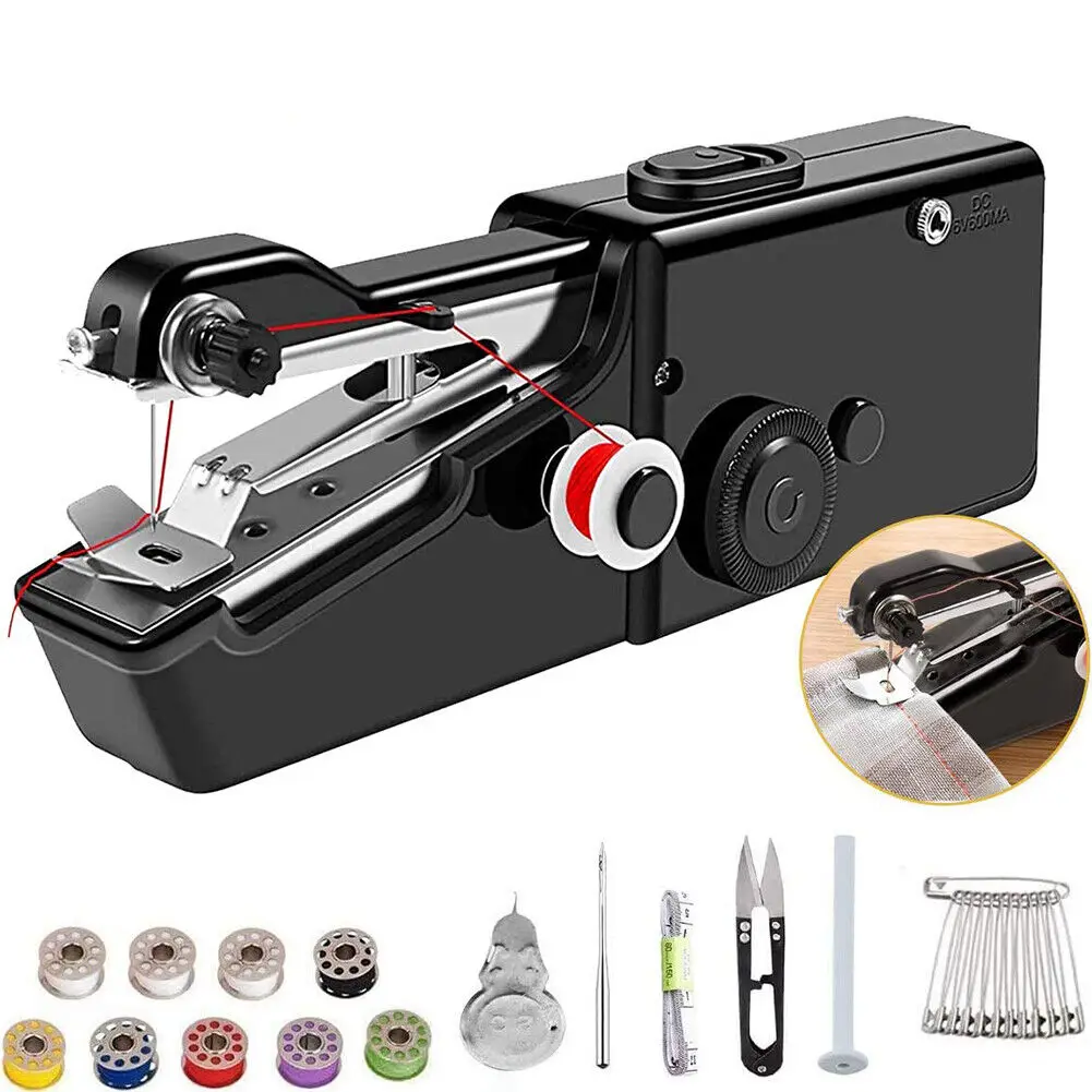 

Mini DIY Portable Sewing Machine Tailor Stitch Hand-held Home Travel Cordless Sew Tool Children's Handmade Tools Xmas Gift