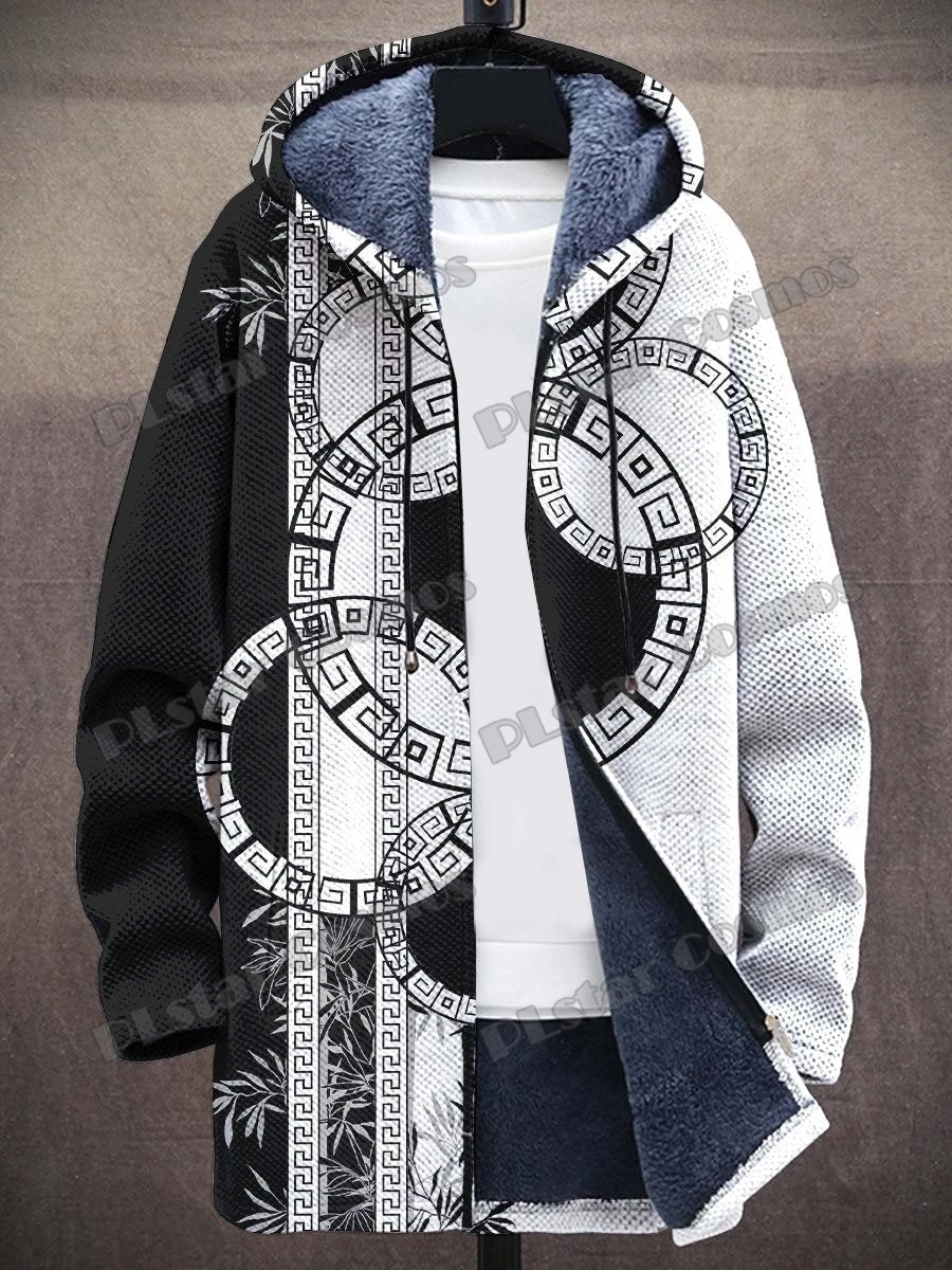 Einfache Geometrie Mehrfarbige Kunst Muster 3D Gedruckt Herrenmode Plüsch Dicken Kapuzenmantel Winter Lässige Warme Reißverschlussjacke CM21 – Detail 9