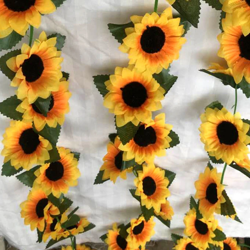 2,3 m simulierte Sonnenblumen-Dekoration, künstliche Rebe, gelbe gefälschte Seidenblume, Rebe plus Orchideenbaum, Hochzeit, Party, Hochzeitsdekoration – Detail 7