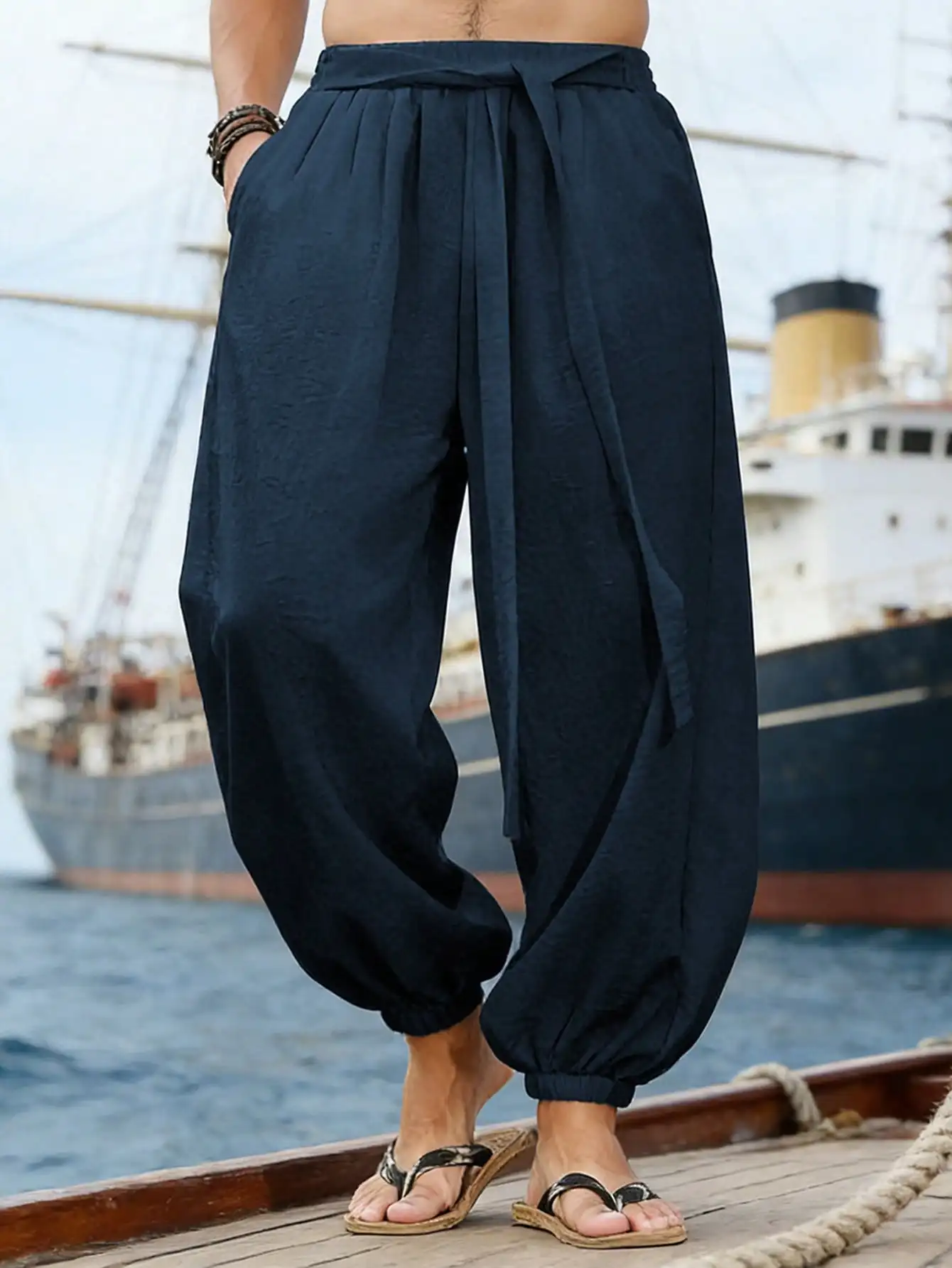 FGKKS flambant neuf hommes pantalons mode Style ample confortable coton pantalon homme noir solide