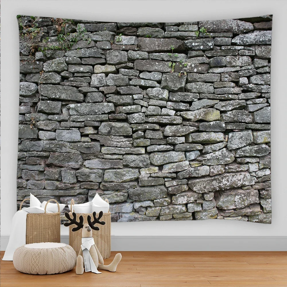 Aesthetic Decoration Tapestry 3D Vintage Stone Grey Rock Brick Kawaii Room Accessories Wall Hanging Home Bedroom Decor Blanket