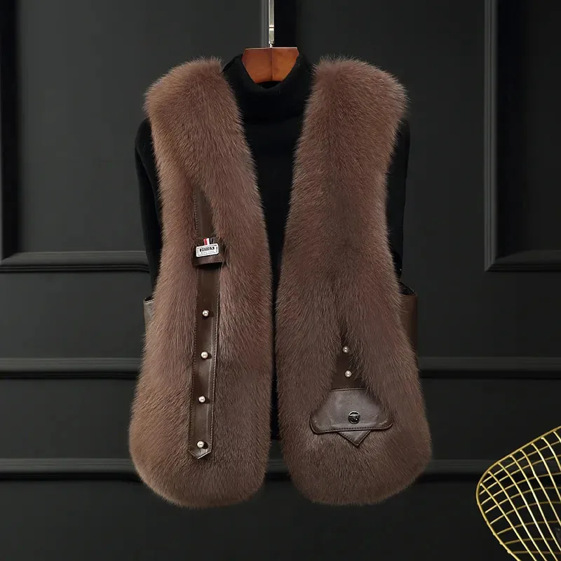 

Autumn Winter New Imitation Fox Fur Vest Jacket Women's Waistcoat Fashion Young Vests Coat Female Warm Fur Waistcoat Cardigan