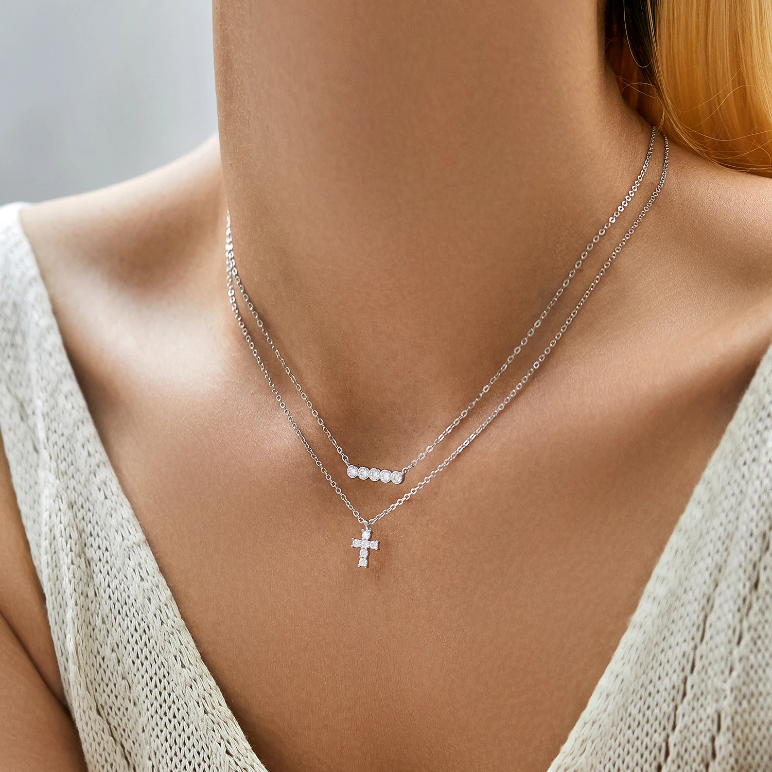 MODIAN D Color Moissanite 925 Sterling Silver Corss Pendant Necklaces Sparkling Lab Diamond Link Chain Jewelry For Women Gifts