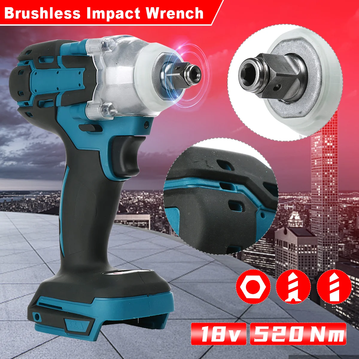Brushless Cordless Electric Impact Wrench 1/2 inch 520NM Power Tools Compatible 18V Battery Wrench Toolbox Set