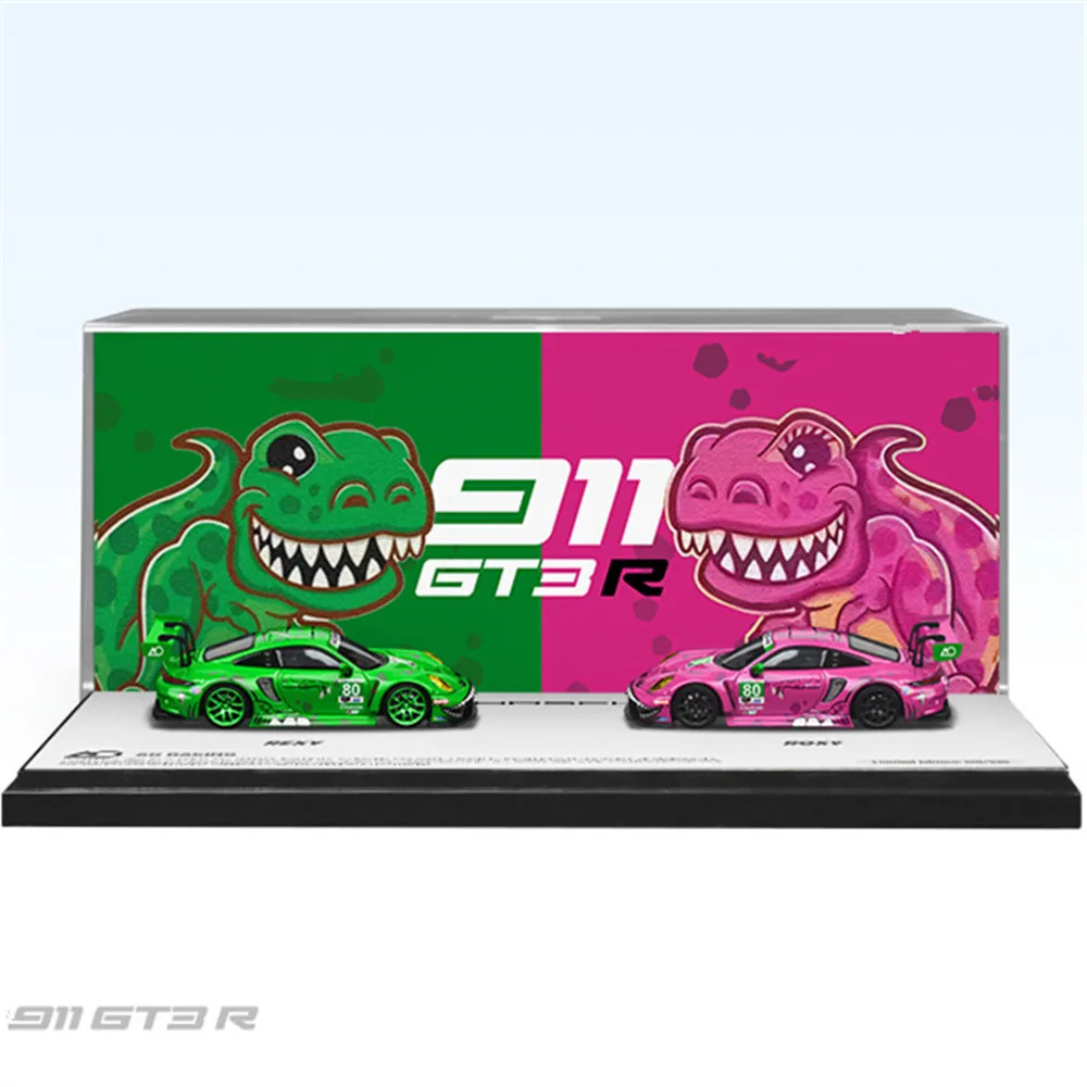 TIME MICRO/STAR RACE 1:64 911 GT3 Pink/green Tyrannosaurus Painting Alloy Model Car for Collection& Display 5
