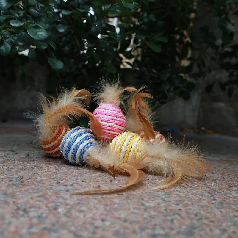 Title 2, Pet Cat Toys Sisal Feather Ball Cat Scratch Bal...