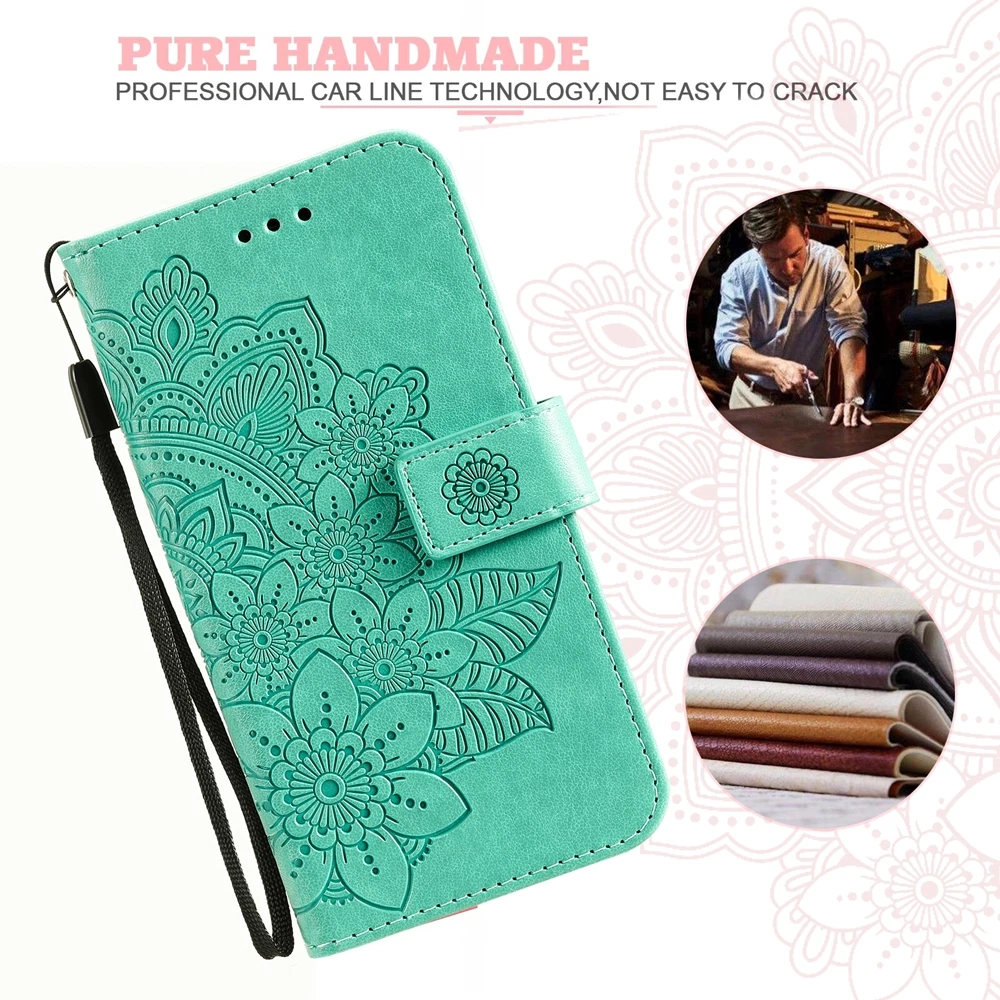 Premium Sunflower Embossed Leather Wallet Case with Magnetic Flip Cover