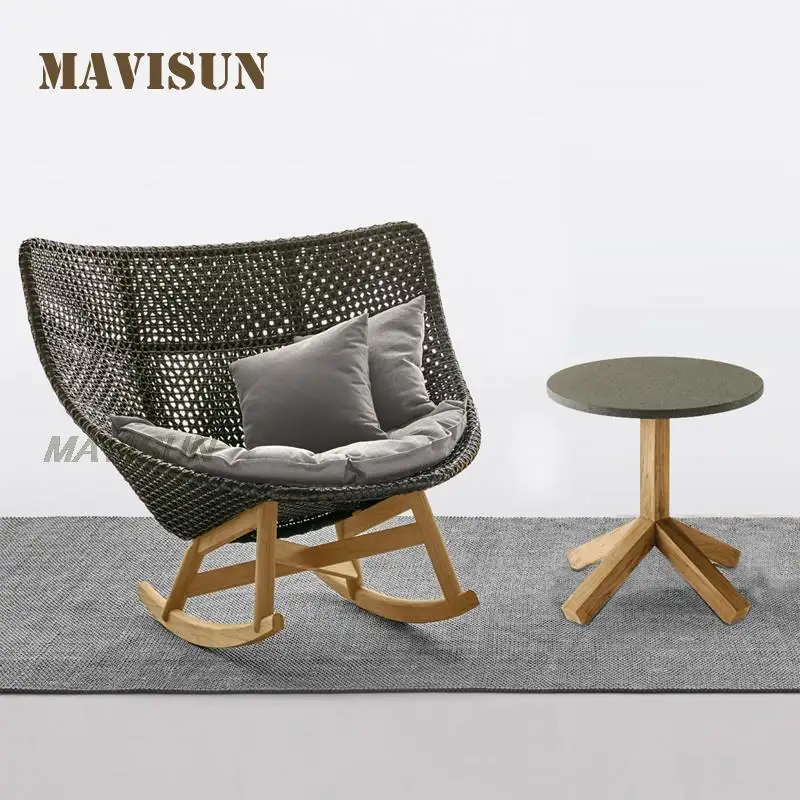 Outdoor Reclining Bed With Coffee Table Combination Teak Rattan Single Sofa Garden Furniture Balcony Leisure Villa Patio Chair