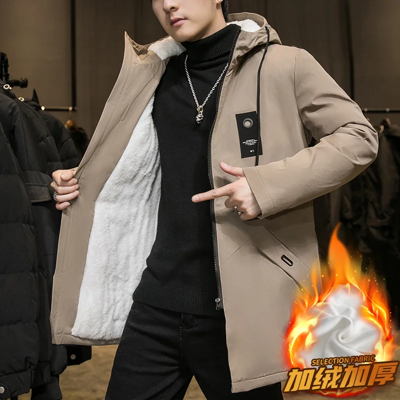 Autumn and Winter New Fashion Trend Solid Color Plus Fleece Trench Coat Men's Casual Loose Thick Warm Large Size Coat M-6XL