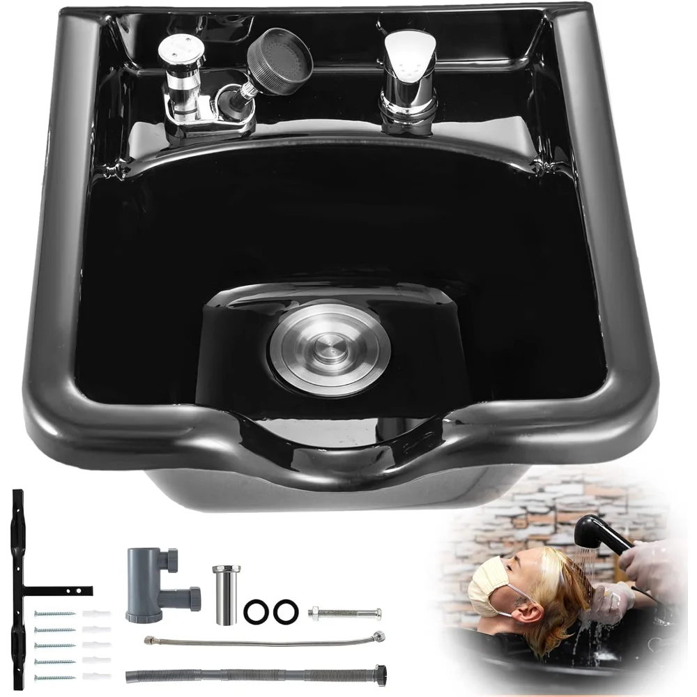 Happybuy Shampoo Bowl Sink Black ABS Plastic Salon and Spa Hair Sink Beauty Salon Equipment for Hair Stylists