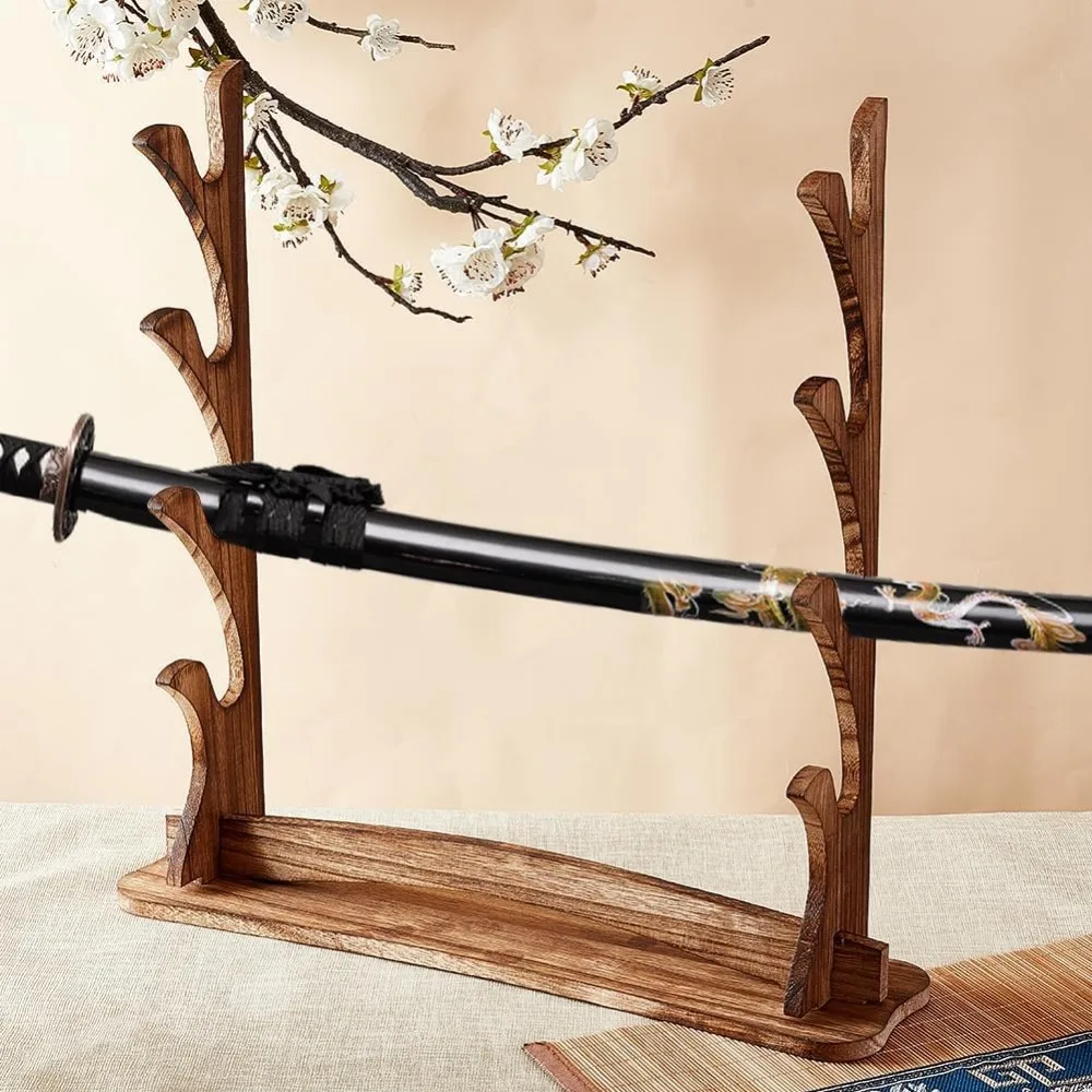 1Set Sword Stand Wooden Sword Katana Holder Stand Desktop Display Saber Display for Flute SwordTan Color