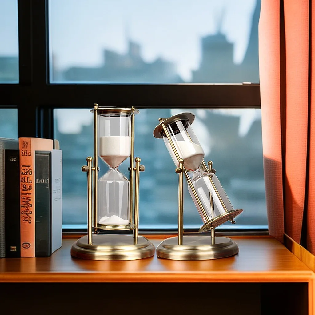 Description Picture 6 of itemRotating Crown Hourglass Timer Decoration with Advanced Creative Glass Flowing Sand Time Metal Hourglass Small Gift