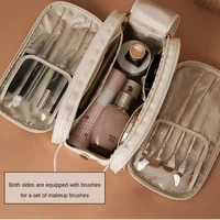 Multifunctional Makeup Bag For Women PU Leather Large Capacity Portable Double Zipper Travel Makeup Brush Toiletries Storage Bag 4