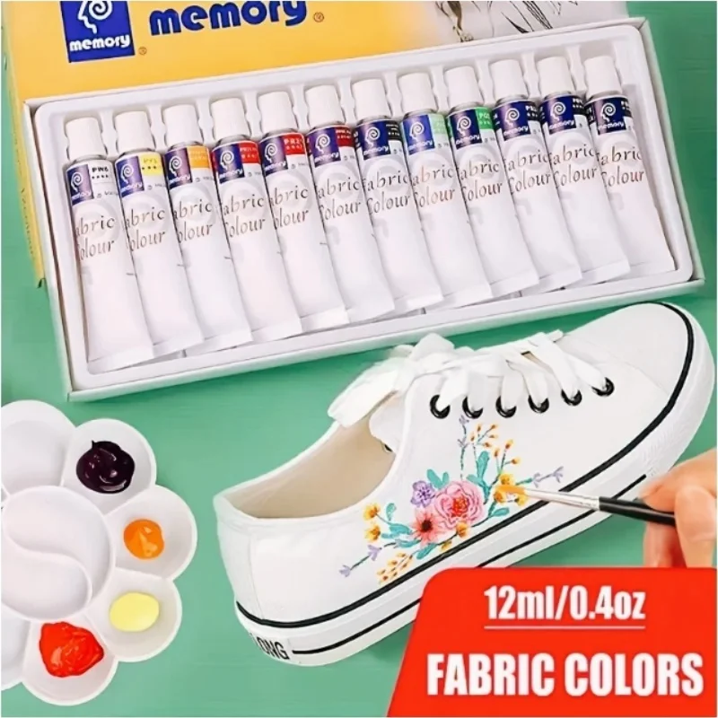 12 color Textile Coating Set-12 ml/0.4oz, Waterproof Permanent Textile Coating, suitable for use on clothes, shoes, canvas art,