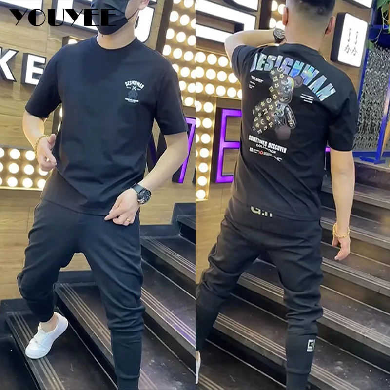 

Футболка мужская с принтом «Маленький Медведь», модная повседневная Свободная рубашка из мерсеризованного хлопка, топ с круглым вырезом, лето