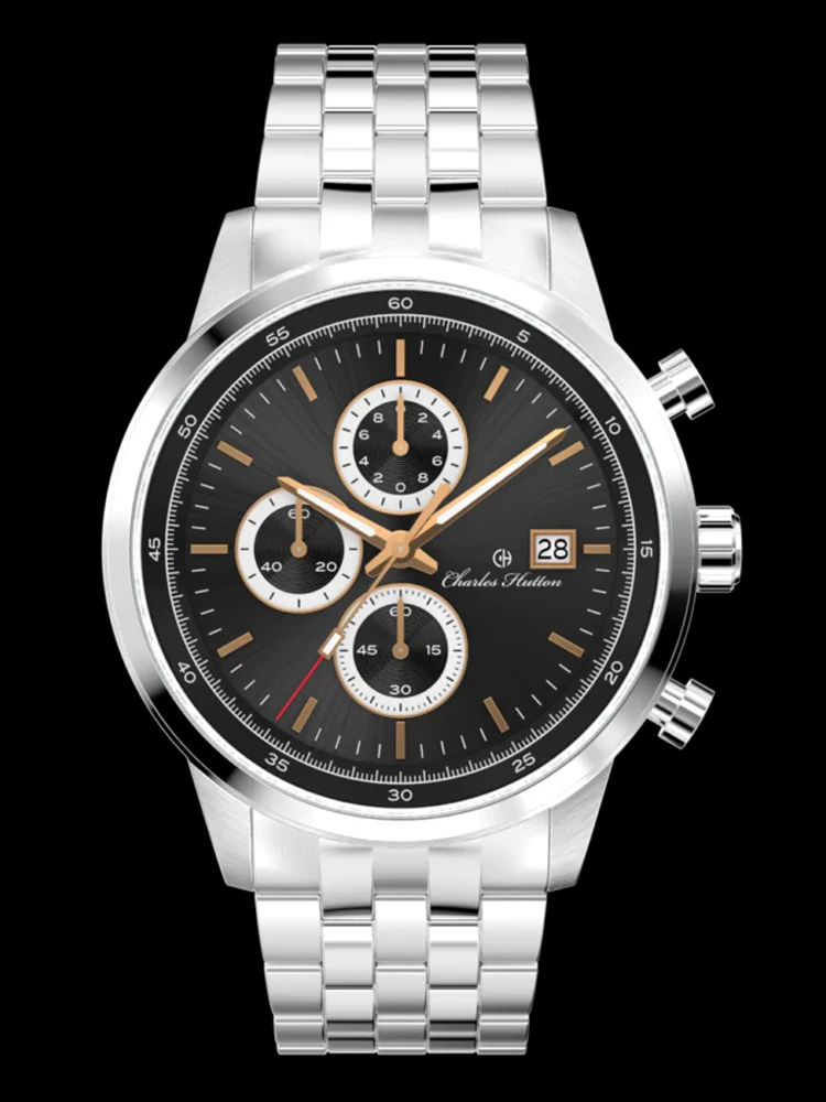 

44mm Men's Watch VD57 Quartz Movement Fashion Panda Wristwatch Chronograph Calendar Waterproof Stainless Steel Reloj De Hombre