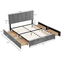 Queen Size Platform Bed with Adjustable Headboard and 4 Drawers on Two Sides,Linen Upholstered Bedframe w/Slats Support,Beige 2