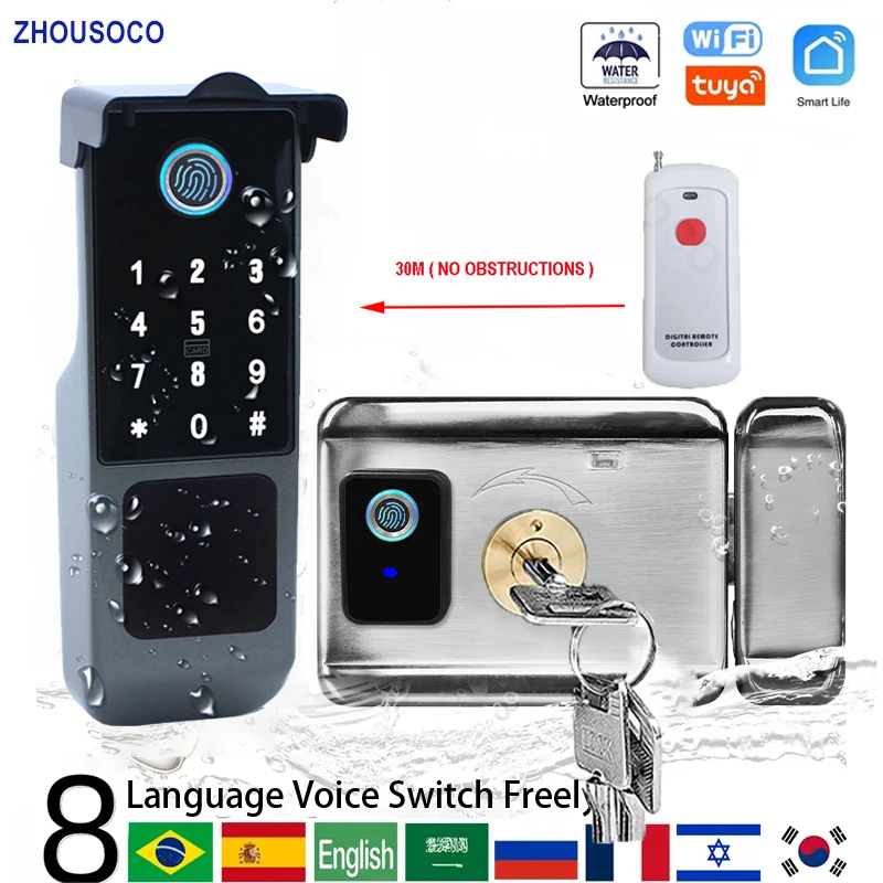 Waterproof Fingerprint Lock Tuya Wifi App Remote Control Smart Door Lock Card Digital Password Keyless Outdoor Electronic smart door lock,smart lock,electronic lock,fingerprint door lock,password lock