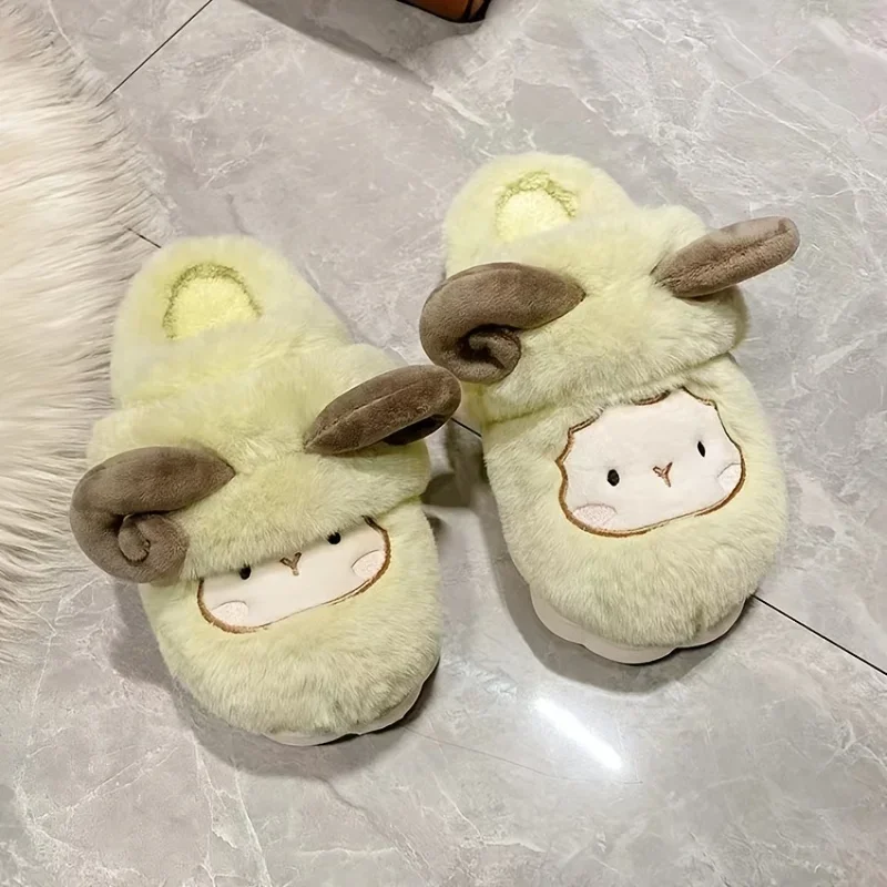 

Women Lovely Cartoon Novelty Slippers Slip On Round Toe Soft Thick Sole Non-slip Fuzzy Warm Home Slippers Plush Cozy Shoes