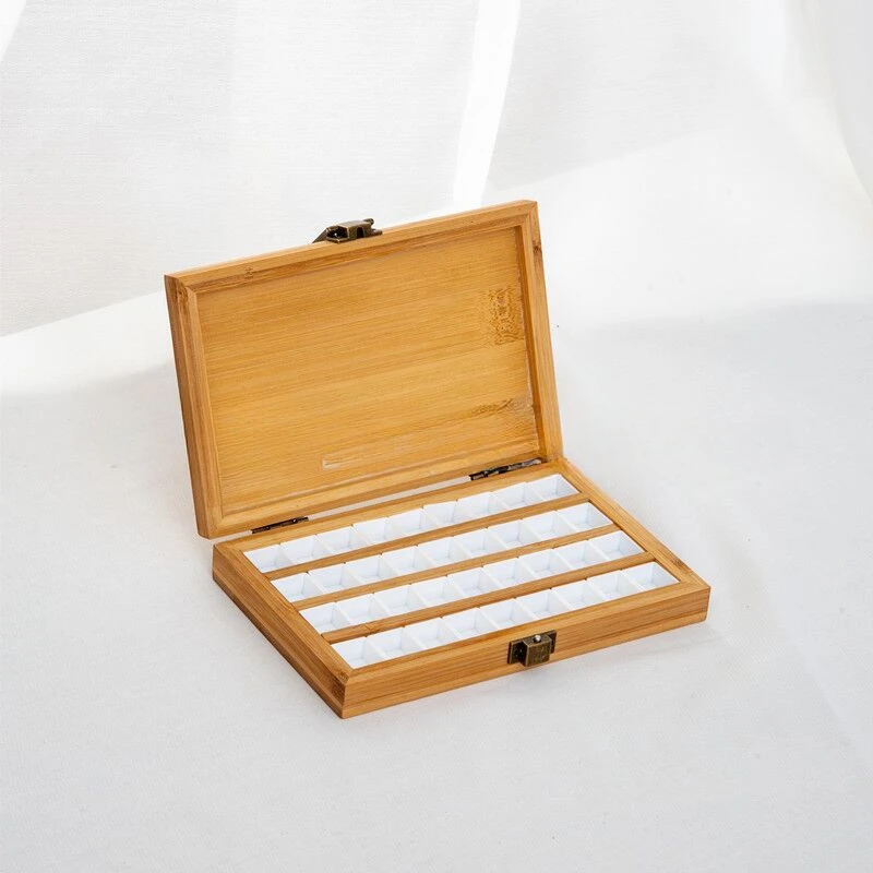 Watercolor Paint Box 24/36 Grid Empty Box Bamboo Wooden