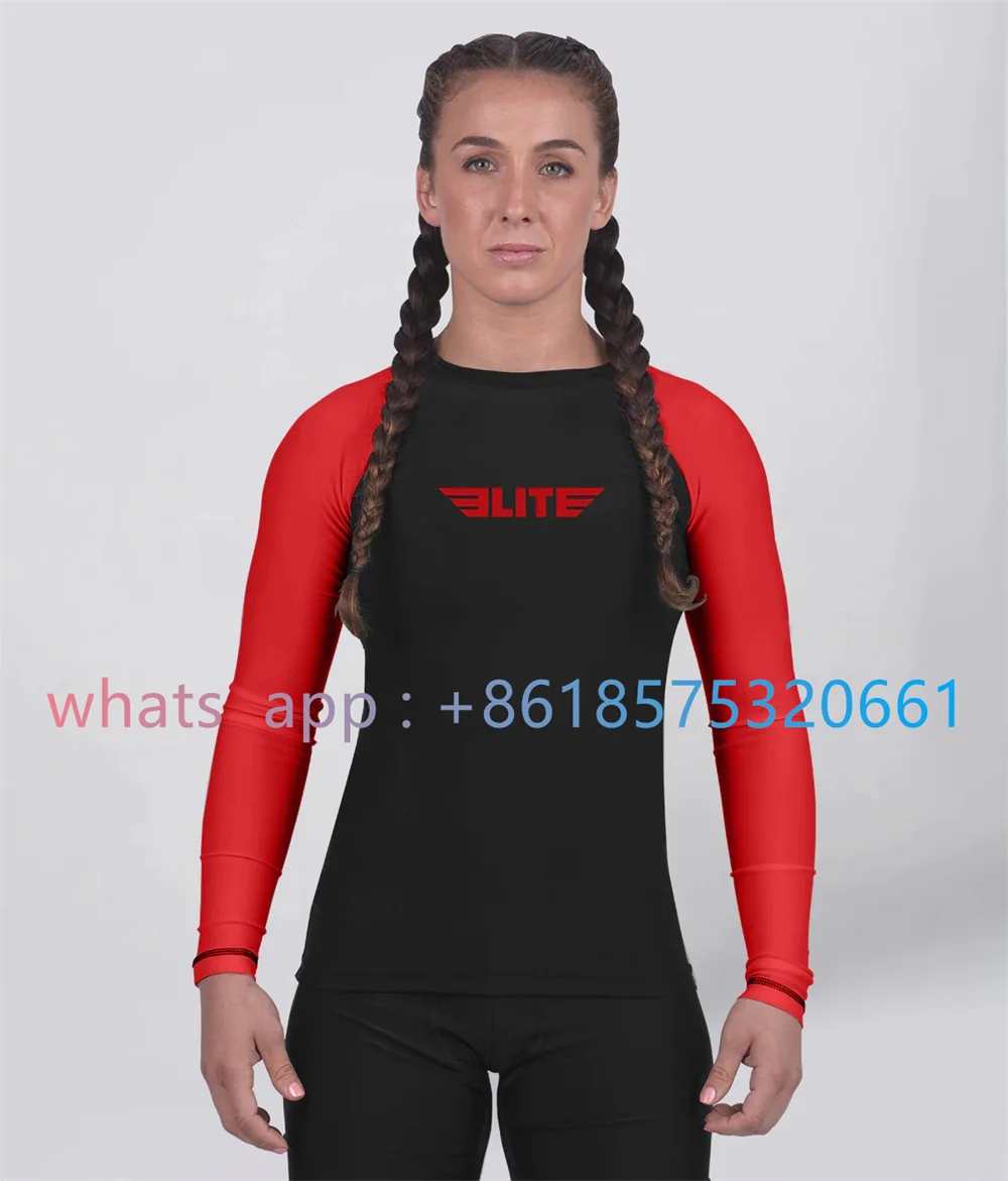 

Women's Long Sleeve Jiu Jitsu BJJ Rash Guard Muay Thai T-shirt Kickboxing Shirts Breathable Boxe Fighting MMA Clothing Boxing