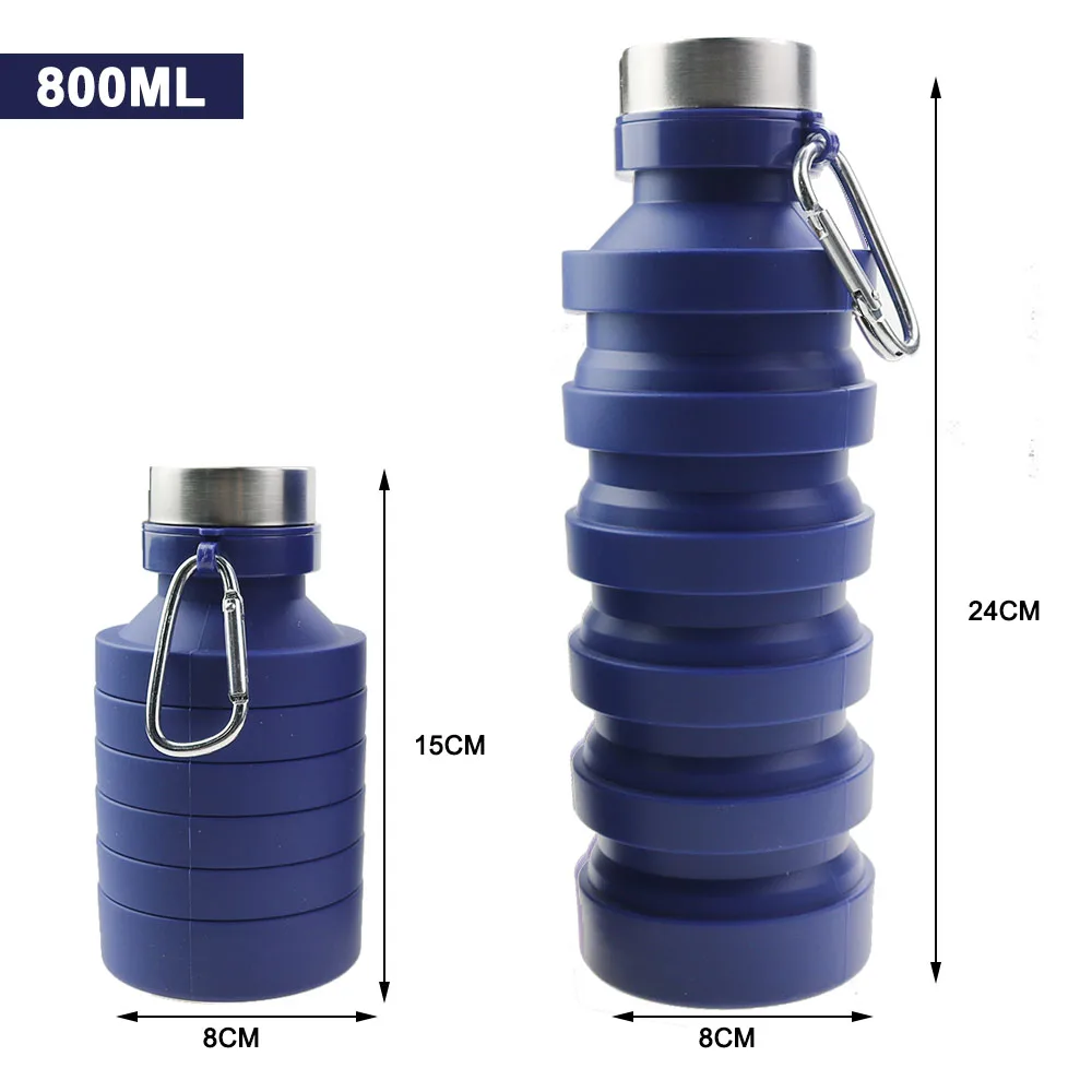 Vaso plegable de silicona, moderno vaso aislado portátil de silicona  plegable a prueba de fugas, botella de agua deportiva plegable con  mosquetón para