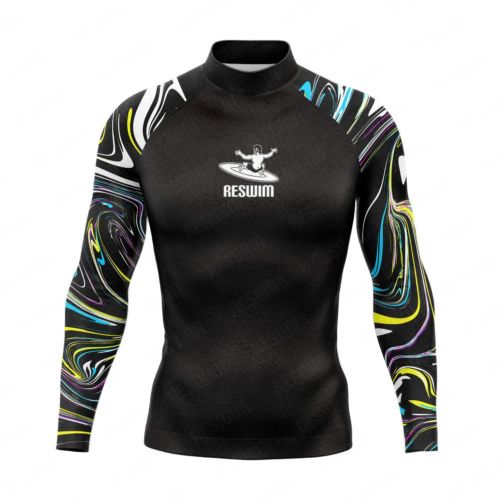 Men's Surfing Beach T-Shirts Swimsuit Rash Guard Long Sleeve Surfing Tight Shirts Water Sports Beach UV Protection Swimwear