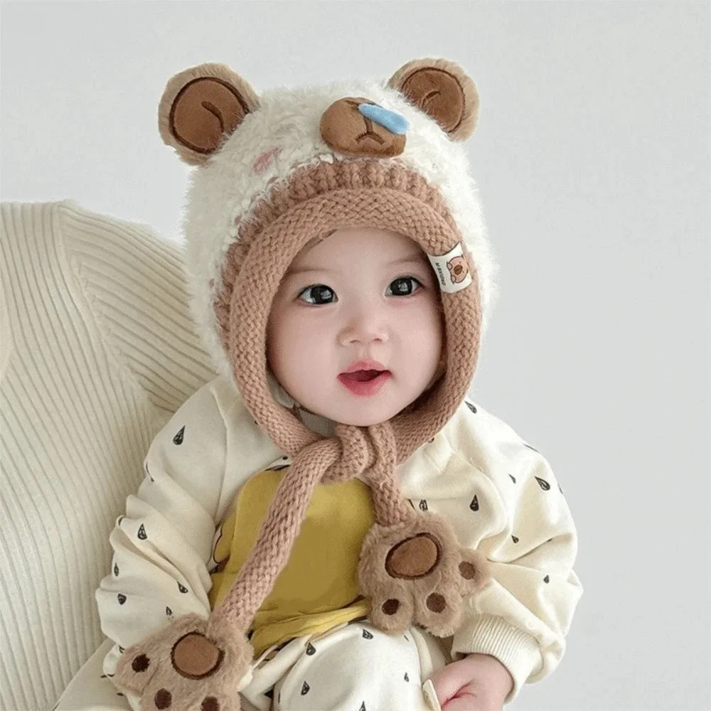 Warm Toddler's Knitted Hat Soft Thickened Baby Ear Protection Cap Coldproof Breathable Capybara Beanie Caps Cold Weather Wear
